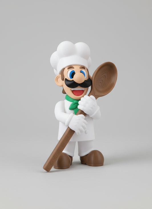 Figurine Fanart Plombier de Customcréa3D représentant un personnage de jeu vidéo, détails colorés et pose dynamique visible.