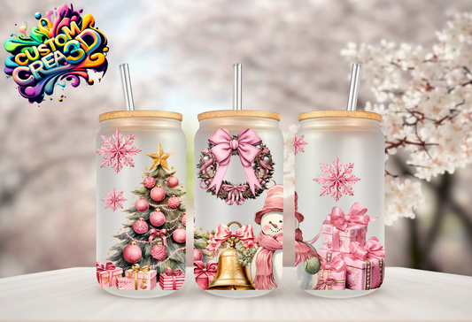 Verre effet givré noël rose