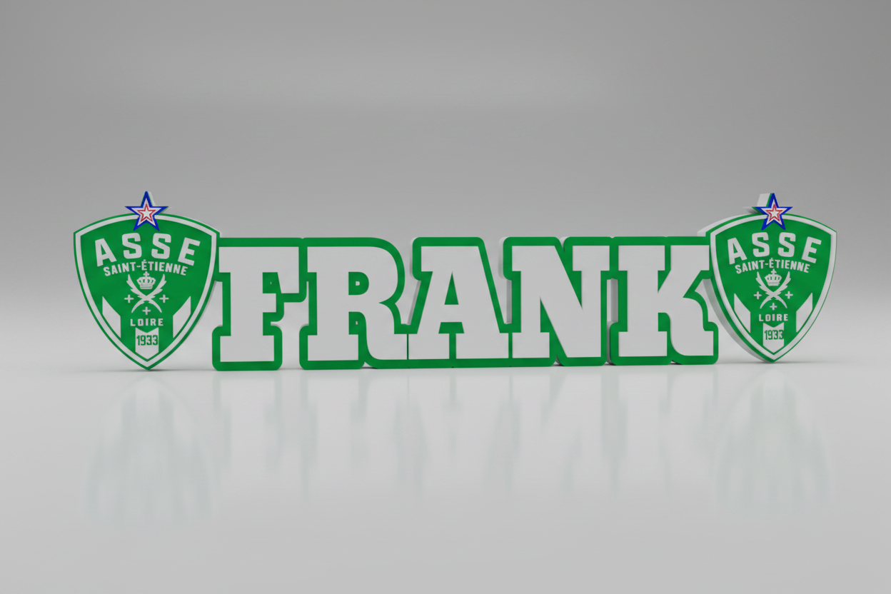 Logo du club de football ASSE Saint-Étienne, créé par Customcréa3D, affiché sur fond blanc.