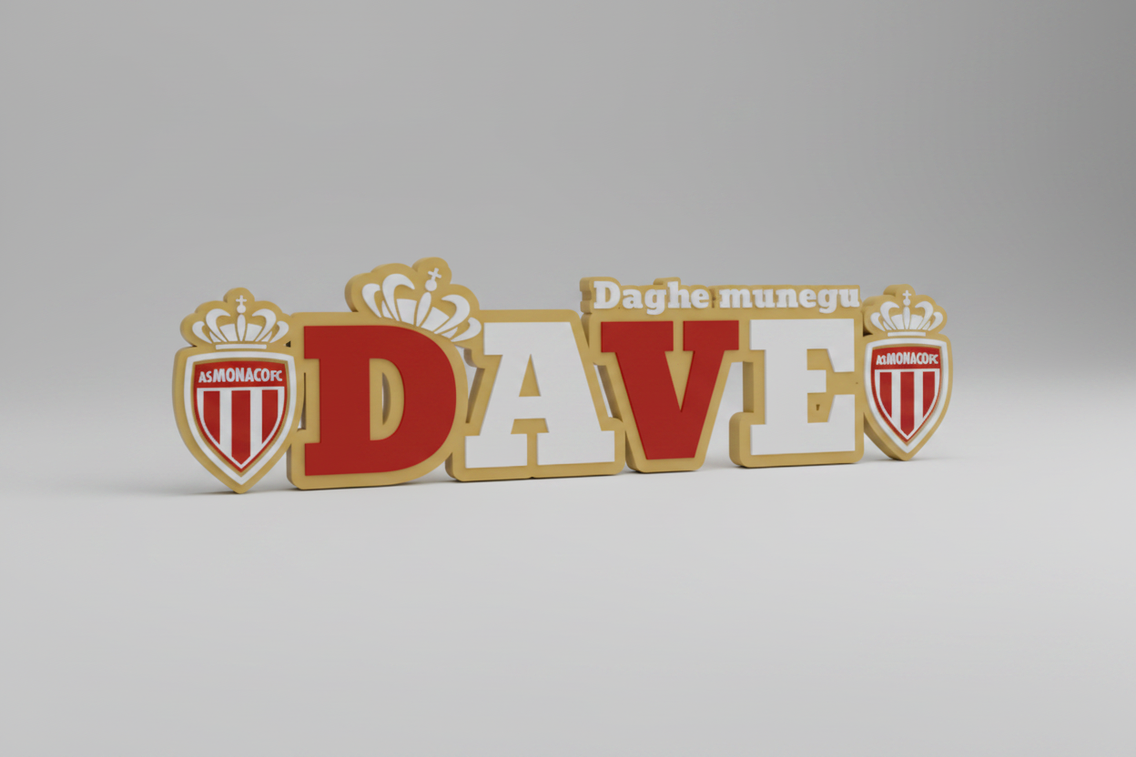 Logo du club de football AS Monaco en 3D, créé par Customcréa3D, affichant le logo emblématique sur un fond blanc.