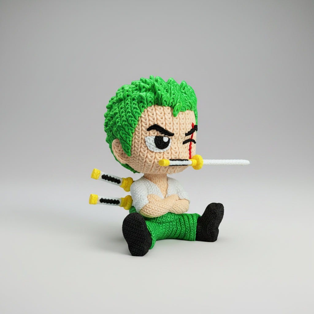Figurine fanart Pirates en tricoté, modèle détaillé de la marque Customcréa3D, représentant un personnage de style pirate.