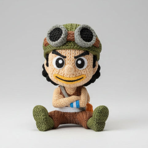 Figurine Fanart Pirates en effet tricoté, création de Customcréa3D, représentant un personnage de style pirates en détail.