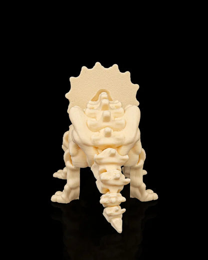 Squelette articulé de Triceratops en plastique, modèle détaillé de la marque Customcréa3D, montrant ses os et sa structure.