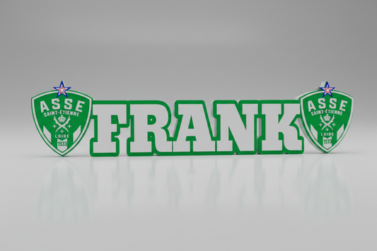 Logo du club de football ASSE Saint-Étienne, créé par Customcréa3D, affiché sur fond blanc.