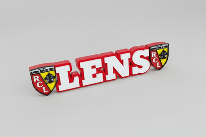 Logo du club de football RCL personnalisé par Customcréa3D, emblème stylisé avec couleurs vives sur fond neutre.