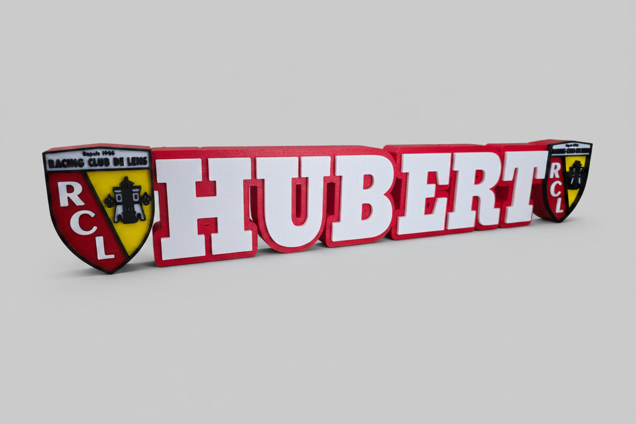 Logo du club de football RCL personnalisé par Customcréa3D, design du logo avec les couleurs officielles en haute qualité.