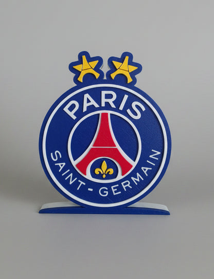 Figurine 3D logo d'équipe de football, modèle personnalisé par Customcréa3D, avec détails précis et design unique.