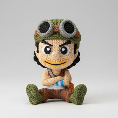 Figurine Fanart Pirates en effet tricoté, création de Customcréa3D, représentant un personnage de style pirates en détail.